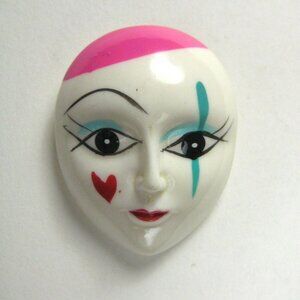 Masquerade Mask Design Oval Pin Brooch 1.8 In Vintage 70s 80s  Estate Jewelry